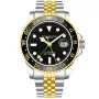 Zegarek Stührling Swiss Aquadiver GMT 3968.3 z tarczą Czarny i kopertą o średnicy 42 mm oraz paskiem Metalowy pasek, Metalowy pasek dwukolorowy w kolorze Złoty, Srebrny.