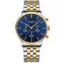 Zegarek Bonvier Chronograph BV052 z tarczą Niebieski i kopertą o średnicy 42 mm oraz paskiem Metalowy pasek, Metalowy pasek dwukolorowy w kolorze Złoty, Srebrny.